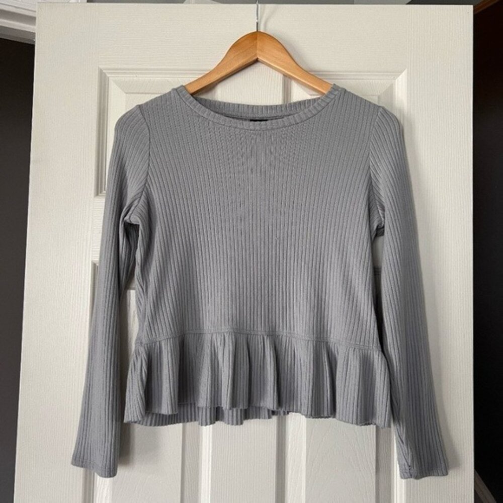 Art Class Girls Gray Ribbed Peplum Top Size L 10 12 Long Sleeve